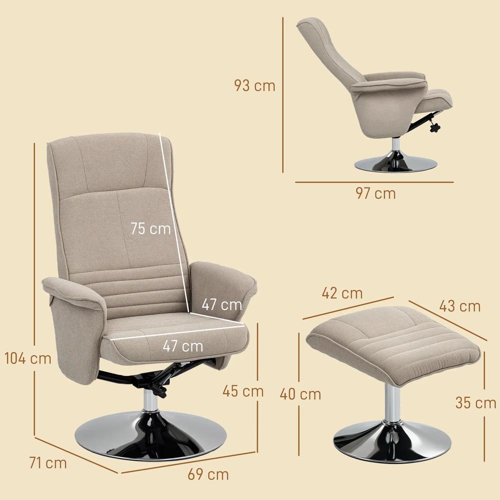 HOMCOM Swivel Recliner Chair with Footstool, Velvet Recliner Armchair with Ottoman, Steel Base, Upholstered Reclining Chair for Living Room, Bedroom, Office Additional View 14