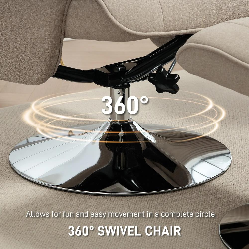 HOMCOM Swivel Recliner Chair with Footstool, Velvet Recliner Armchair with Ottoman, Steel Base, Upholstered Reclining Chair for Living Room, Bedroom, Office Additional View 16