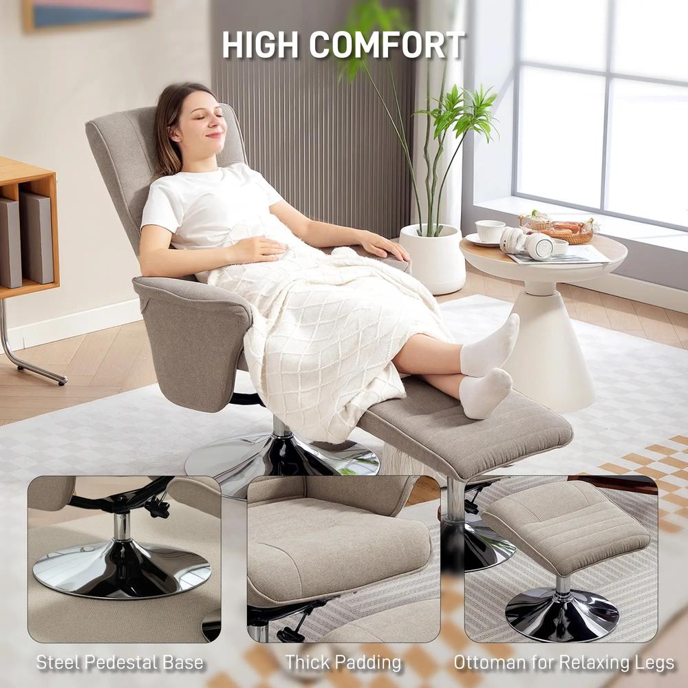 HOMCOM Swivel Recliner Chair with Footstool, Velvet Recliner Armchair with Ottoman, Steel Base, Upholstered Reclining Chair for Living Room, Bedroom, Office Additional View 17