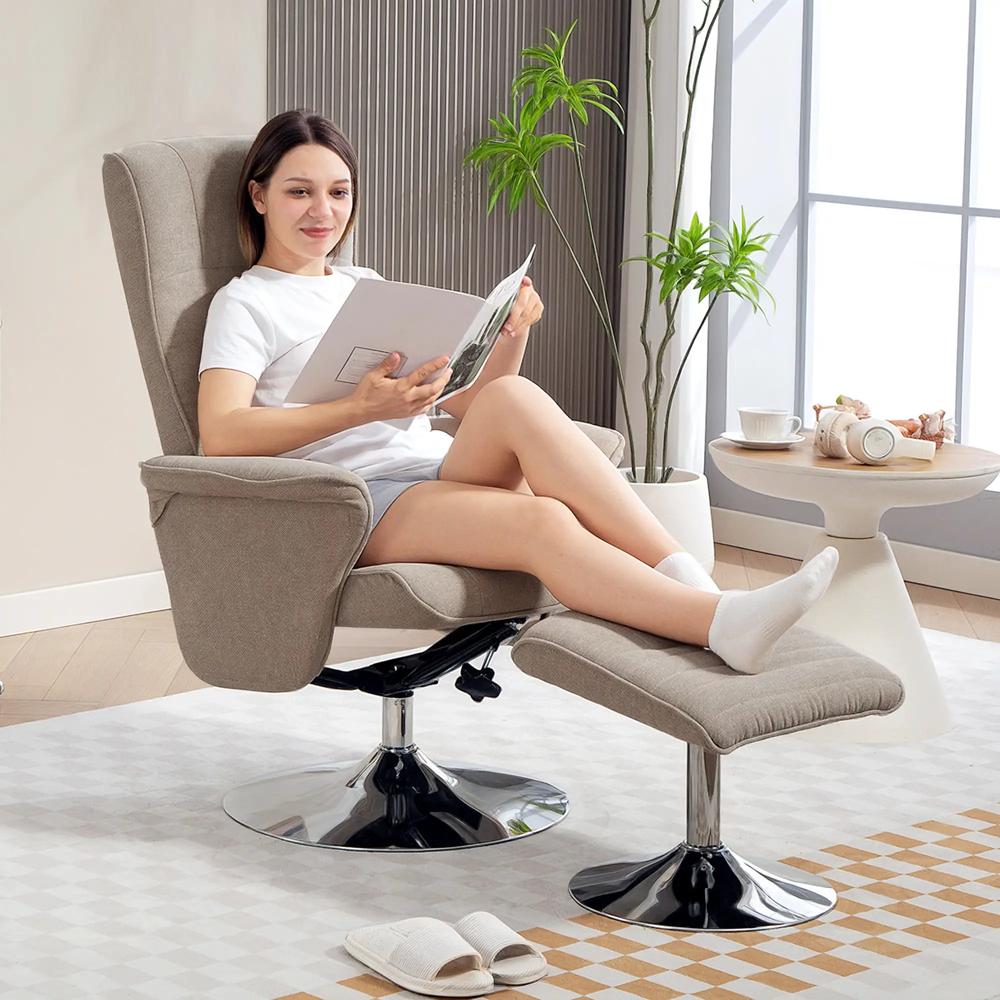 HOMCOM Swivel Recliner Chair with Footstool, Velvet Recliner Armchair with Ottoman, Steel Base, Upholstered Reclining Chair for Living Room, Bedroom, Office Additional View 18