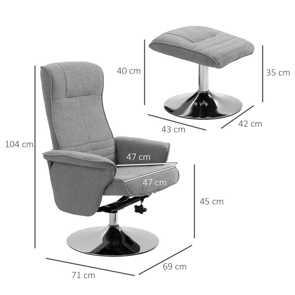 HOMCOM Swivel Recliner Chair with Footstool, Velvet Recliner Armchair with Ottoman, Steel Base, Upholstered Reclining Chair for Living Room, Bedroom, Office Additional View 3