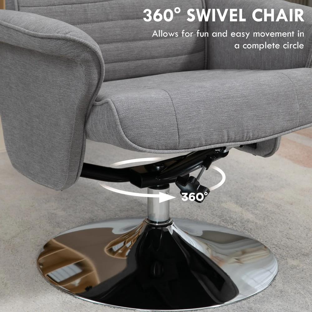HOMCOM Swivel Recliner Chair with Footstool, Velvet Recliner Armchair with Ottoman, Steel Base, Upholstered Reclining Chair for Living Room, Bedroom, Office Additional View 5