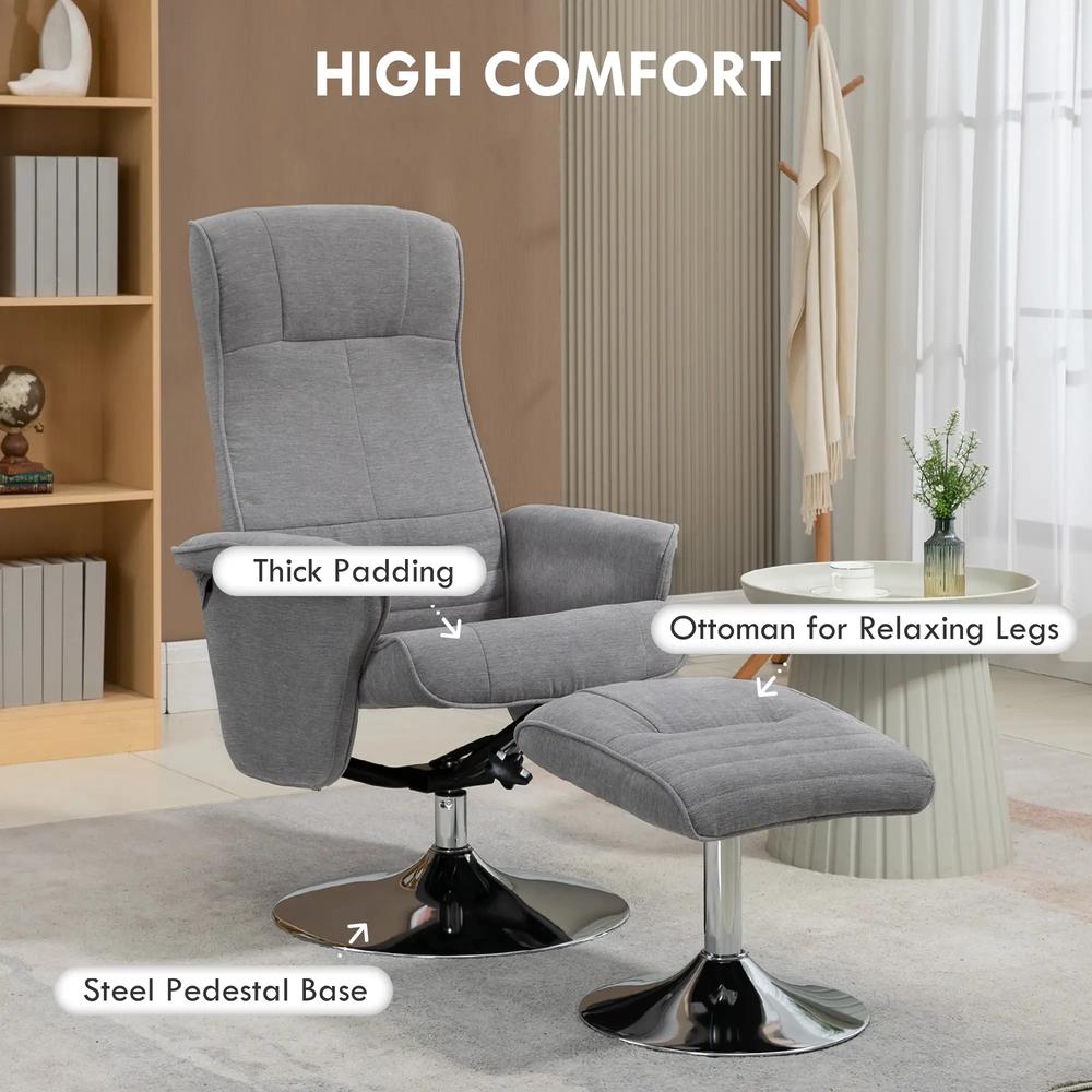HOMCOM Swivel Recliner Chair with Footstool, Velvet Recliner Armchair with Ottoman, Steel Base, Upholstered Reclining Chair for Living Room, Bedroom, Office Additional View 6
