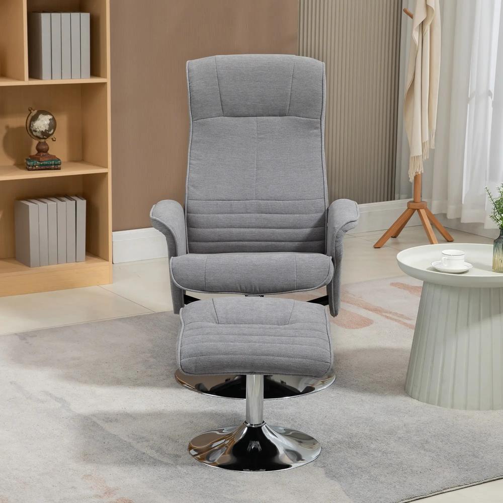 HOMCOM Swivel Recliner Chair with Footstool, Velvet Recliner Armchair with Ottoman, Steel Base, Upholstered Reclining Chair for Living Room, Bedroom, Office Additional View 7