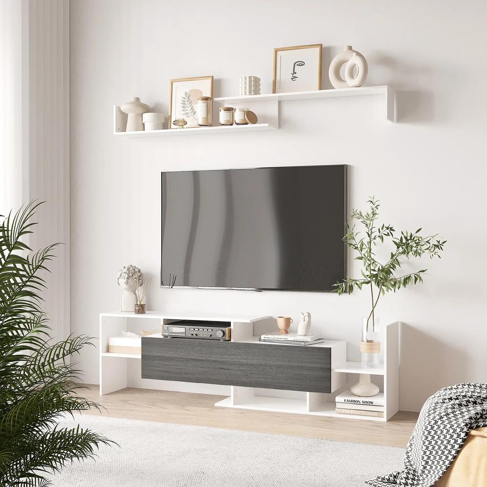 HOMCOM TV Cabinet with Wall Shelf for Wall-Mounted 65" TVs or Standing 40" TVs Additional View 2