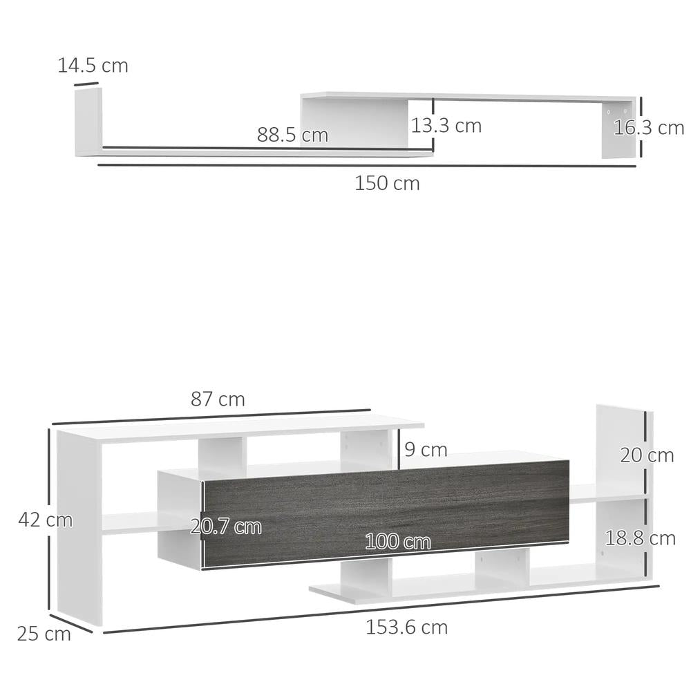 HOMCOM TV Cabinet with Wall Shelf for Wall-Mounted 65" TVs or Standing 40" TVs Additional View 3