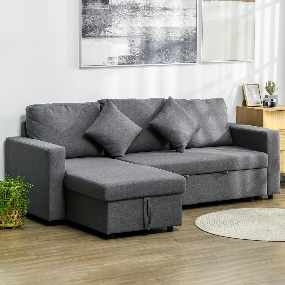 HOMCOM 3 Seater Sofa Bed with Storage, Delivered to Your Home for Free, Dark Grey Additional View 2