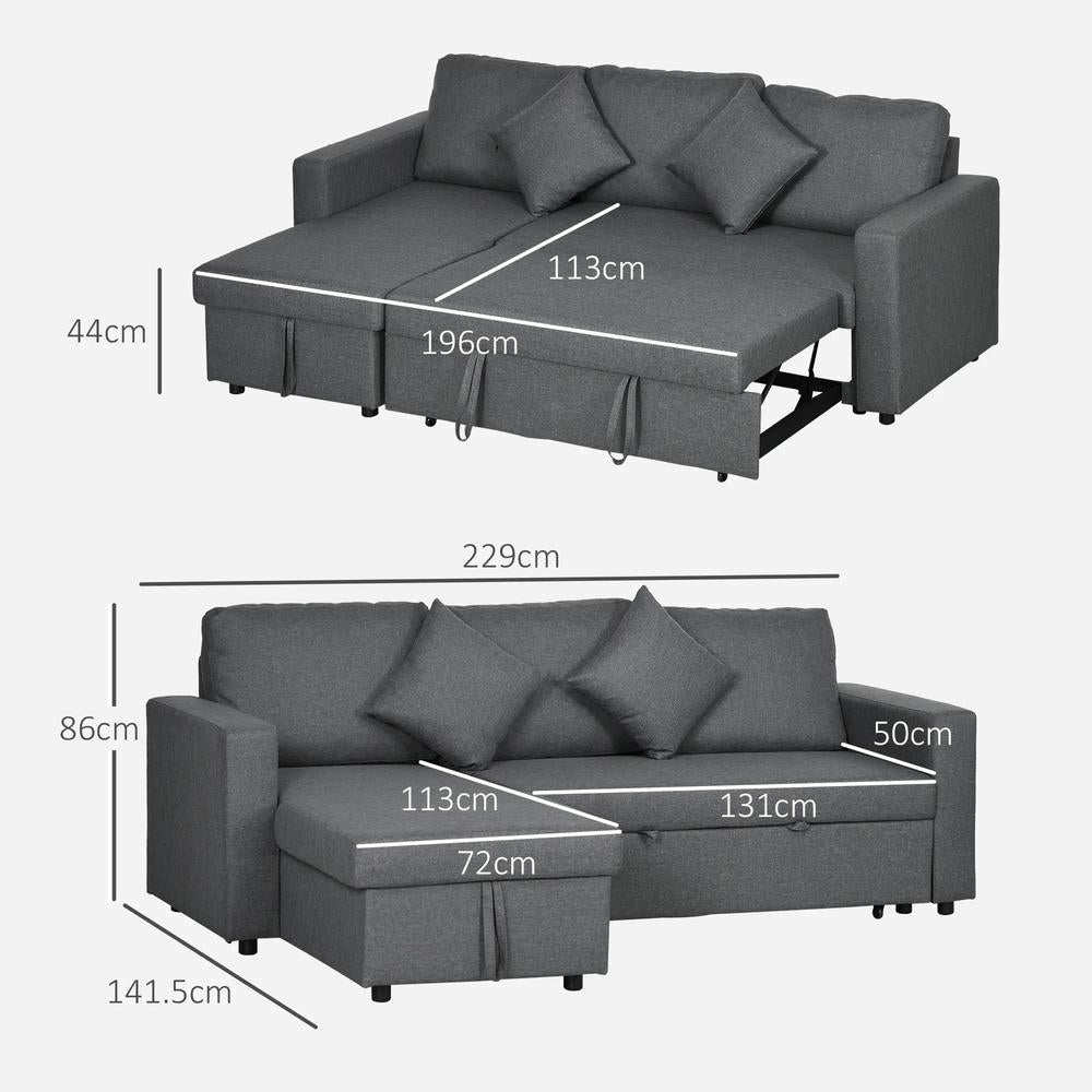HOMCOM 3 Seater Sofa Bed with Storage, Delivered to Your Home for Free, Dark Grey Additional View 3