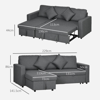 HOMCOM 3 Seater Sofa Bed with Storage, Delivered to Your Home for Free, Dark Grey Additional View 3