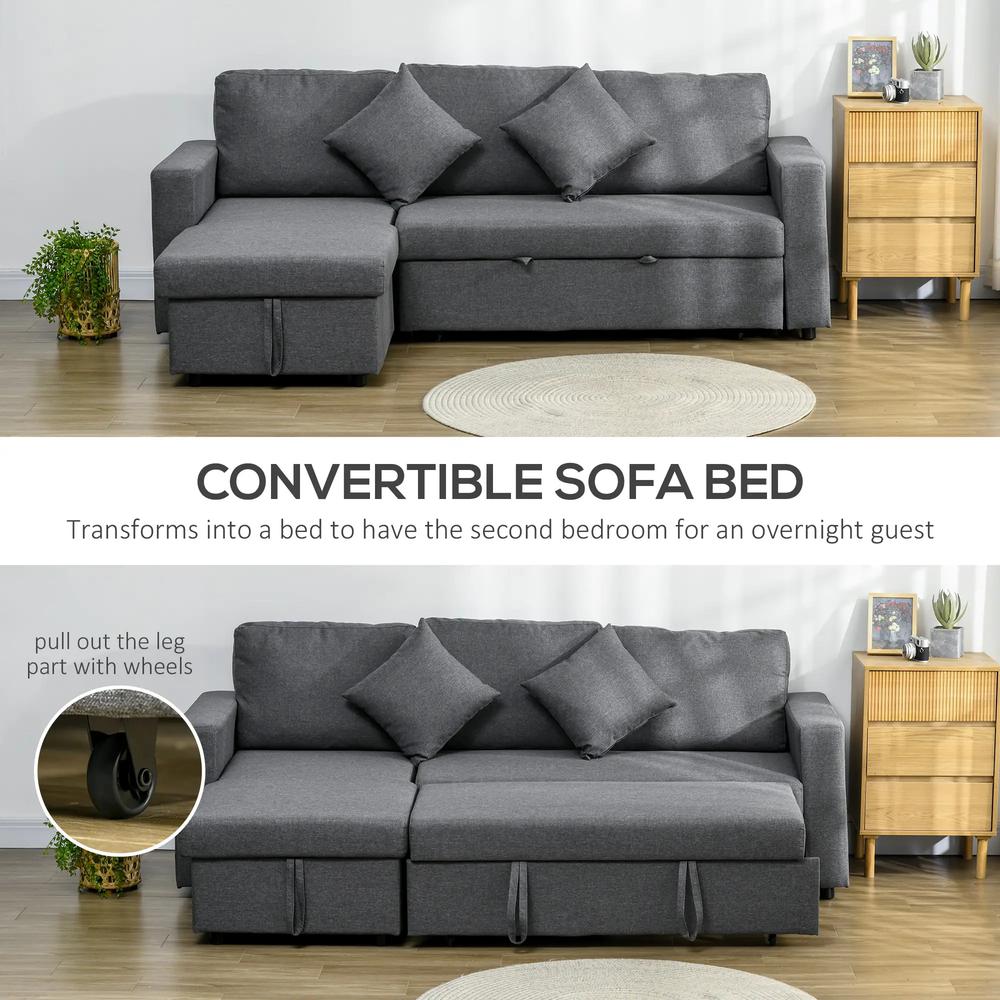 HOMCOM 3 Seater Sofa Bed with Storage, Delivered to Your Home for Free, Dark Grey Additional View 4