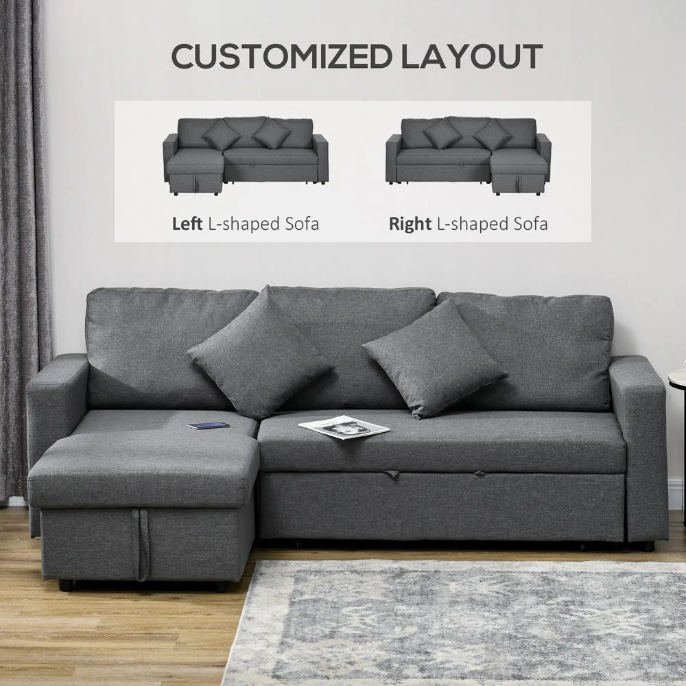HOMCOM 3 Seater Sofa Bed with Storage, Delivered to Your Home for Free, Dark Grey Additional View 6