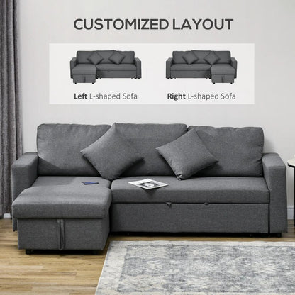 HOMCOM 3 Seater Sofa Bed with Storage, Delivered to Your Home for Free, Dark Grey Additional View 6