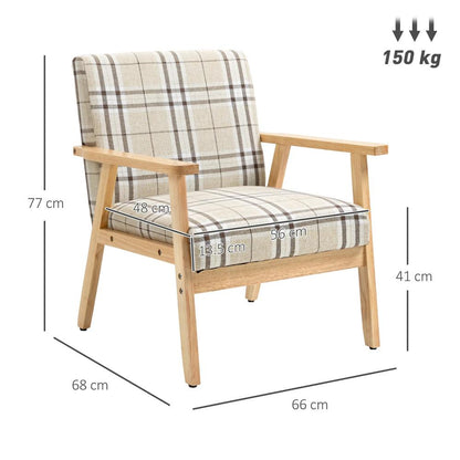 HOMCOM Modern One Seater Sofa for Living Room, Linen Fabric Small Couch with Rubber Wood Frame, Armrests, Lattice Pattern, Upholstered Armchair, Beige Additional View 3