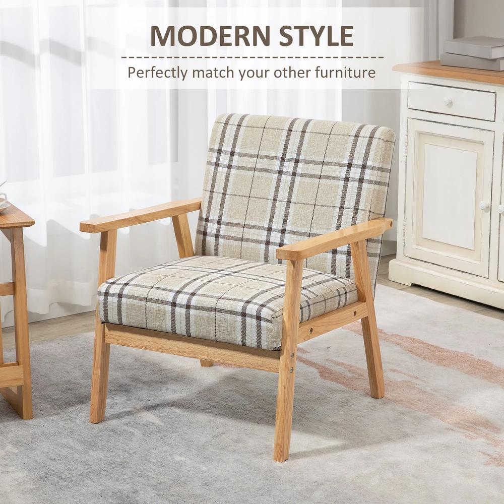 HOMCOM Modern One Seater Sofa for Living Room, Linen Fabric Small Couch with Rubber Wood Frame, Armrests, Lattice Pattern, Upholstered Armchair, Beige Additional View 4