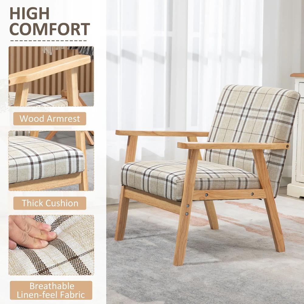 HOMCOM Modern One Seater Sofa for Living Room, Linen Fabric Small Couch with Rubber Wood Frame, Armrests, Lattice Pattern, Upholstered Armchair, Beige Additional View 5