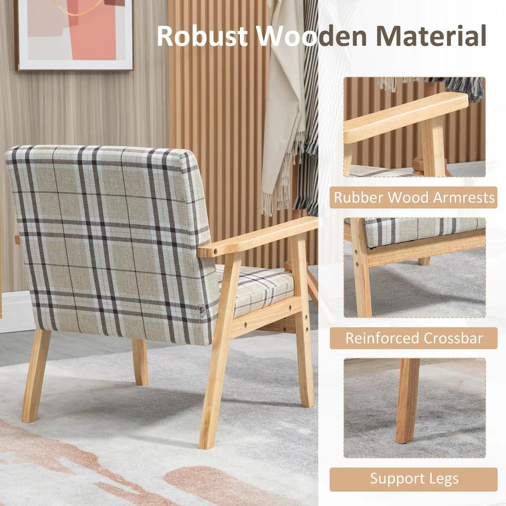 HOMCOM Modern One Seater Sofa for Living Room, Linen Fabric Small Couch with Rubber Wood Frame, Armrests, Lattice Pattern, Upholstered Armchair, Beige Additional View 6