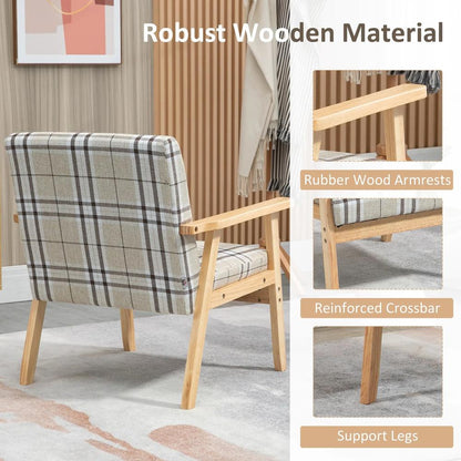 HOMCOM Modern One Seater Sofa for Living Room, Linen Fabric Small Couch with Rubber Wood Frame, Armrests, Lattice Pattern, Upholstered Armchair, Beige Additional View 6