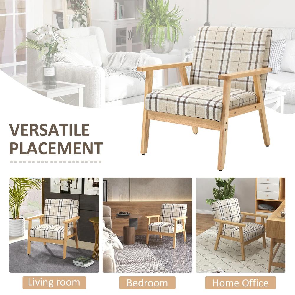HOMCOM Modern One Seater Sofa for Living Room, Linen Fabric Small Couch with Rubber Wood Frame, Armrests, Lattice Pattern, Upholstered Armchair, Beige Additional View 7