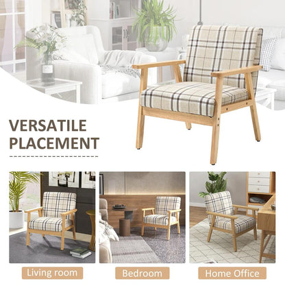 HOMCOM Modern One Seater Sofa for Living Room, Linen Fabric Small Couch with Rubber Wood Frame, Armrests, Lattice Pattern, Upholstered Armchair, Beige Additional View 7