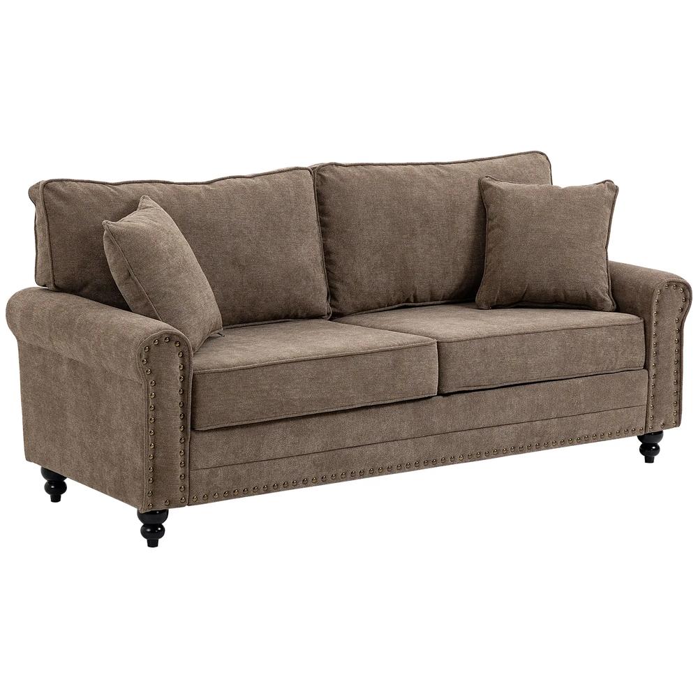 HOMCOM 196cm 3 Seater Sofa, Fabric Sofa with Rubber Wood Legs, Nailhead Trim, 2 Pillows, Small Upholstered Couch Settee for Living Room, Guest Room Additional View 11