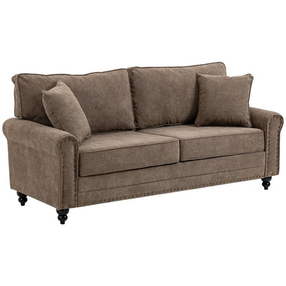 HOMCOM 196cm 3 Seater Sofa, Fabric Sofa with Rubber Wood Legs, Nailhead Trim, 2 Pillows, Small Upholstered Couch Settee for Living Room, Guest Room Additional View 11