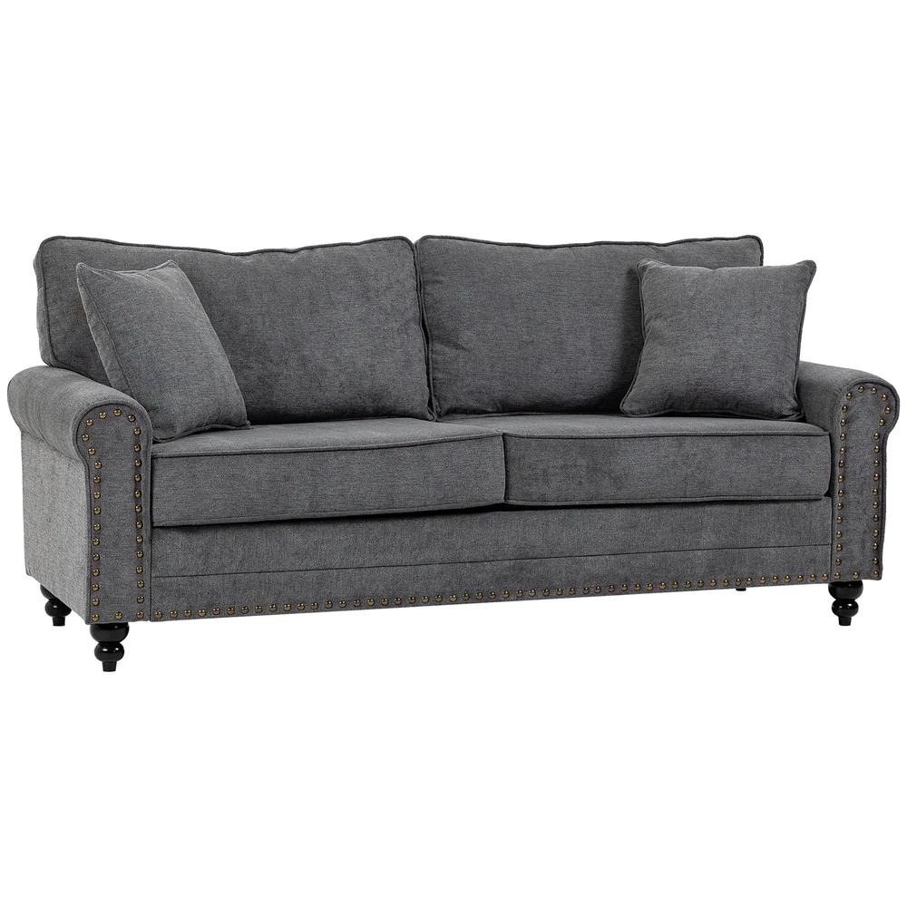 HOMCOM 196cm 3 Seater Sofa, Fabric Sofa with Rubber Wood Legs, Nailhead Trim, 2 Pillows, Small Upholstered Couch Settee for Living Room, Guest Room Additional View 12