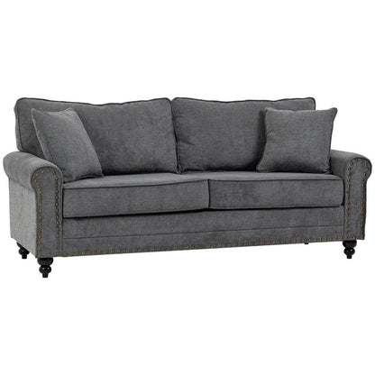 HOMCOM 196cm 3 Seater Sofa, Fabric Sofa with Rubber Wood Legs, Nailhead Trim, 2 Pillows, Small Upholstered Couch Settee for Living Room, Guest Room Additional View 12