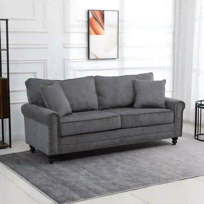 HOMCOM 196cm 3 Seater Sofa, Fabric Sofa with Rubber Wood Legs, Nailhead Trim, 2 Pillows, Small Upholstered Couch Settee for Living Room, Guest Room Additional View 13