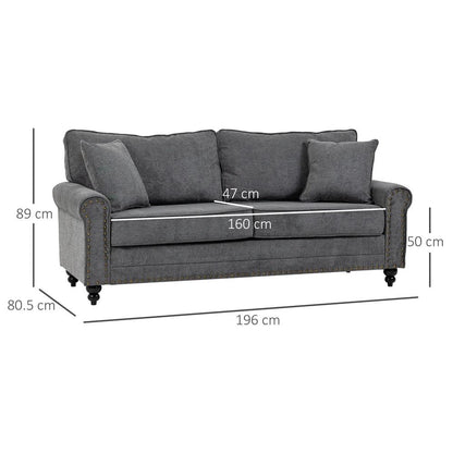 HOMCOM 196cm 3 Seater Sofa, Fabric Sofa with Rubber Wood Legs, Nailhead Trim, 2 Pillows, Small Upholstered Couch Settee for Living Room, Guest Room Additional View 14