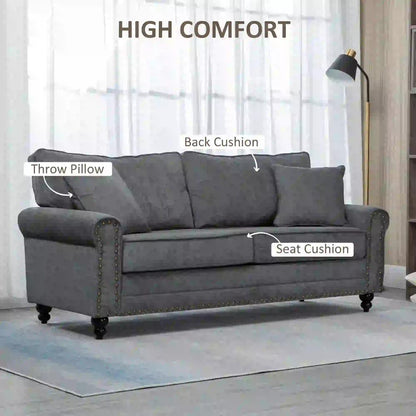 HOMCOM 196cm 3 Seater Sofa, Fabric Sofa with Rubber Wood Legs, Nailhead Trim, 2 Pillows, Small Upholstered Couch Settee for Living Room, Guest Room Additional View 15