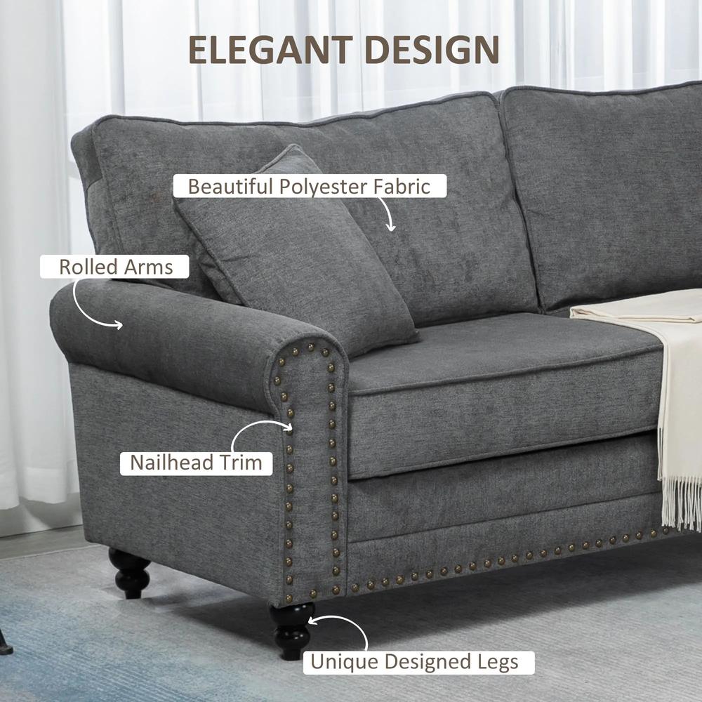 HOMCOM 196cm 3 Seater Sofa, Fabric Sofa with Rubber Wood Legs, Nailhead Trim, 2 Pillows, Small Upholstered Couch Settee for Living Room, Guest Room Additional View 16
