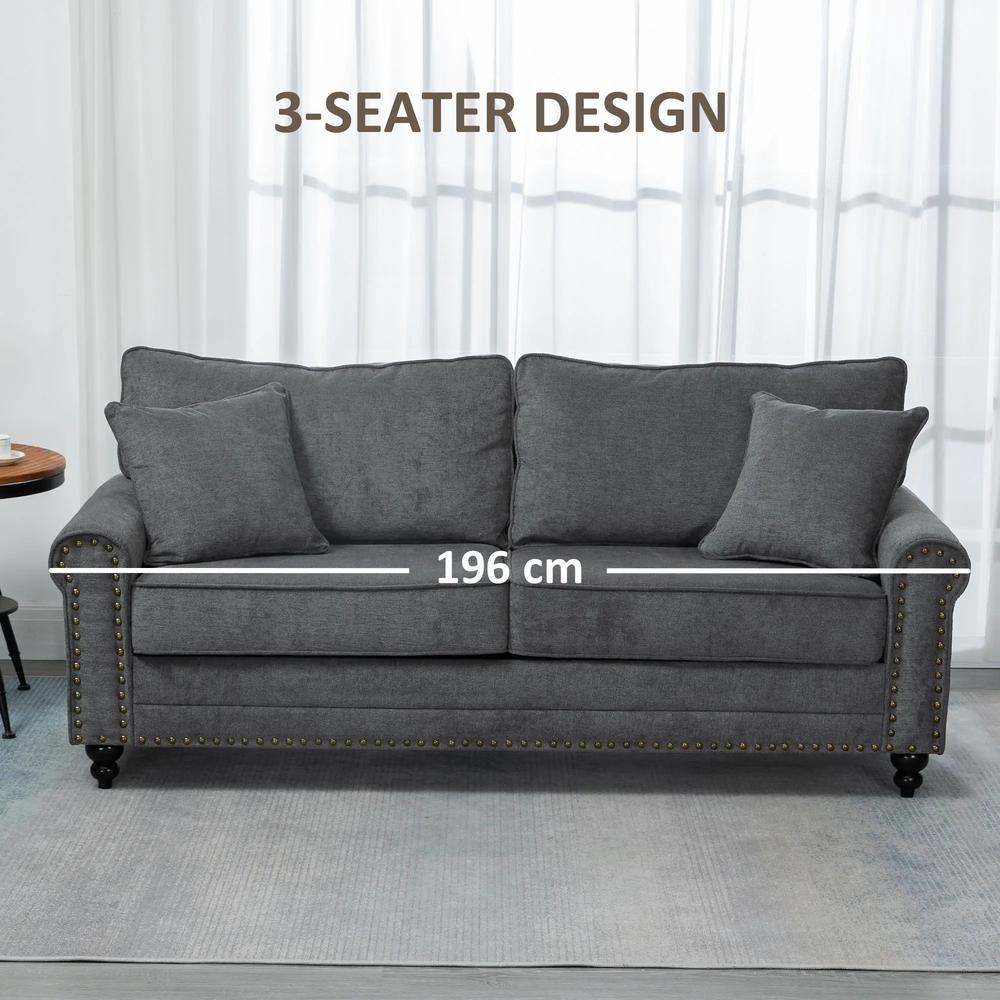 HOMCOM 196cm 3 Seater Sofa, Fabric Sofa with Rubber Wood Legs, Nailhead Trim, 2 Pillows, Small Upholstered Couch Settee for Living Room, Guest Room Additional View 17