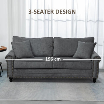 HOMCOM 196cm 3 Seater Sofa, Fabric Sofa with Rubber Wood Legs, Nailhead Trim, 2 Pillows, Small Upholstered Couch Settee for Living Room, Guest Room Additional View 17