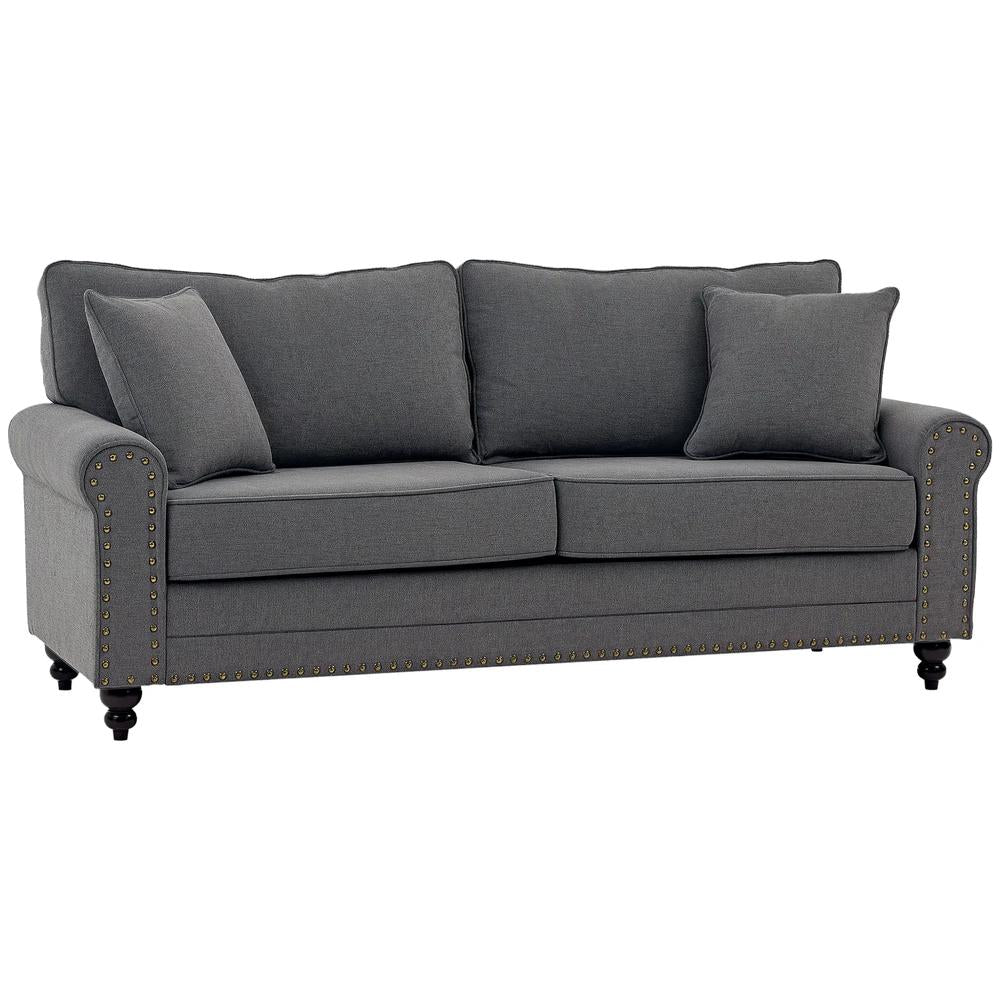 HOMCOM 196cm 3 Seater Sofa, Fabric Sofa with Rubber Wood Legs, Nailhead Trim, 2 Pillows, Small Upholstered Couch Settee for Living Room, Guest Room Additional View 21