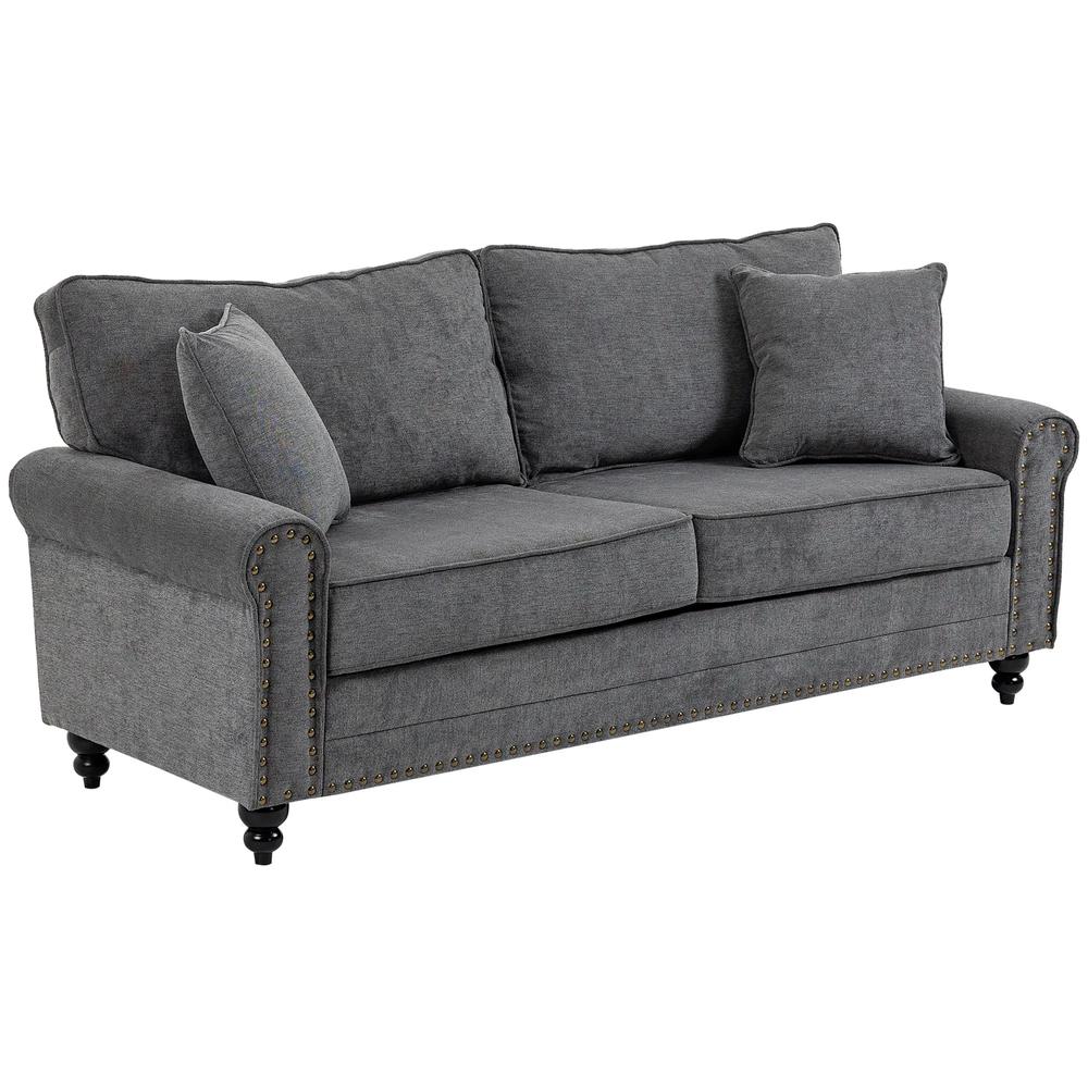 HOMCOM 196cm 3 Seater Sofa, Fabric Sofa with Rubber Wood Legs, Nailhead Trim, 2 Pillows, Small Upholstered Couch Settee for Living Room, Guest Room Additional View 22