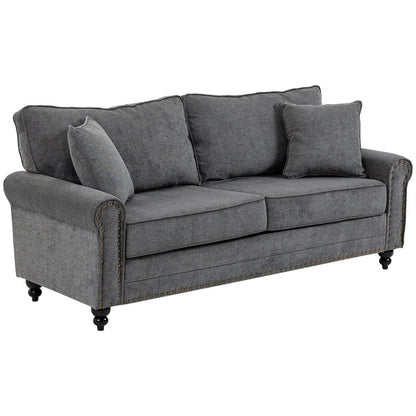 HOMCOM 196cm 3 Seater Sofa, Fabric Sofa with Rubber Wood Legs, Nailhead Trim, 2 Pillows, Small Upholstered Couch Settee for Living Room, Guest Room Additional View 22