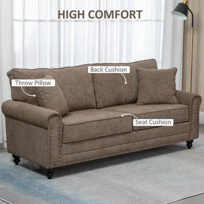 HOMCOM 196cm 3 Seater Sofa, Fabric Sofa with Rubber Wood Legs, Nailhead Trim, 2 Pillows, Small Upholstered Couch Settee for Living Room, Guest Room Additional View 4