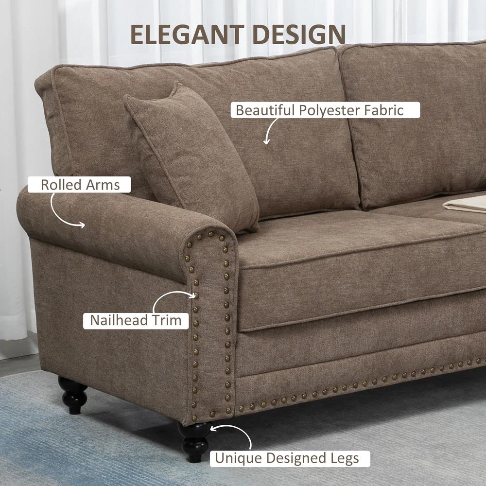 HOMCOM 196cm 3 Seater Sofa, Fabric Sofa with Rubber Wood Legs, Nailhead Trim, 2 Pillows, Small Upholstered Couch Settee for Living Room, Guest Room Additional View 5