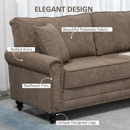 HOMCOM 196cm 3 Seater Sofa, Fabric Sofa with Rubber Wood Legs, Nailhead Trim, 2 Pillows, Small Upholstered Couch Settee for Living Room, Guest Room Additional View 5