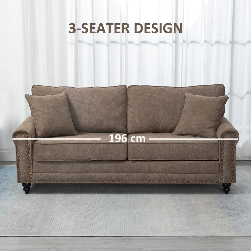 HOMCOM 196cm 3 Seater Sofa, Fabric Sofa with Rubber Wood Legs, Nailhead Trim, 2 Pillows, Small Upholstered Couch Settee for Living Room, Guest Room Additional View 6