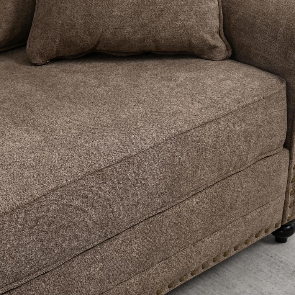 HOMCOM 196cm 3 Seater Sofa, Fabric Sofa with Rubber Wood Legs, Nailhead Trim, 2 Pillows, Small Upholstered Couch Settee for Living Room, Guest Room Additional View 7