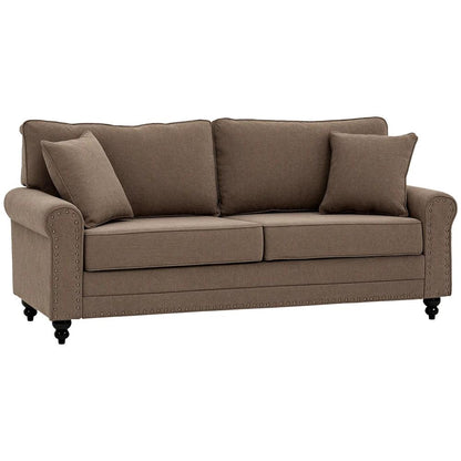 HOMCOM 196cm 3 Seater Sofa, Fabric Sofa with Rubber Wood Legs, Nailhead Trim, 2 Pillows, Small Upholstered Couch Settee for Living Room, Guest Room Additional View 10