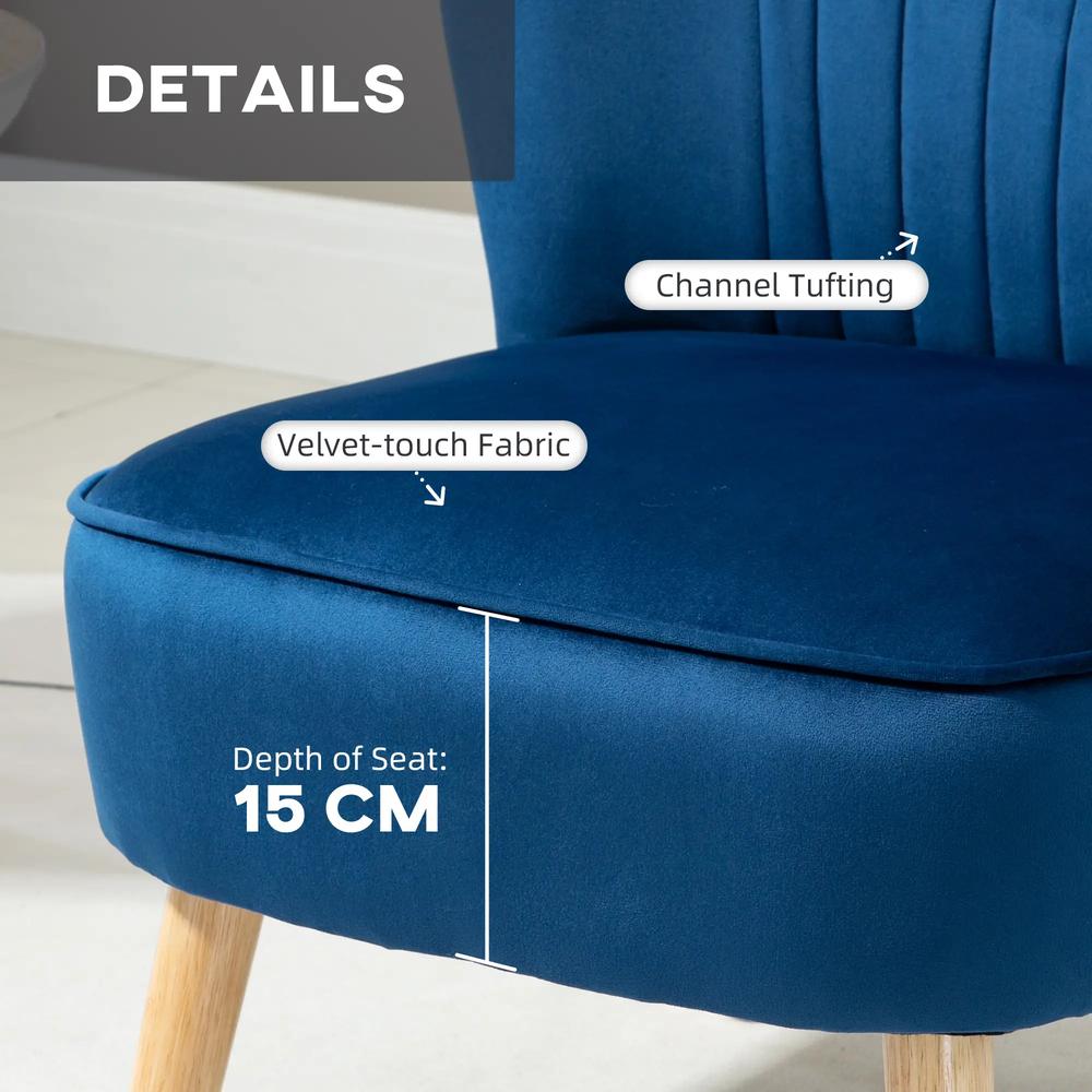 HOMCOM Velvet Accent Chair Occasional Tub Seat Padding Curved Back w/ Ottoman Wood Frame Legs Home Furniture, Dark Blue Additional View 5