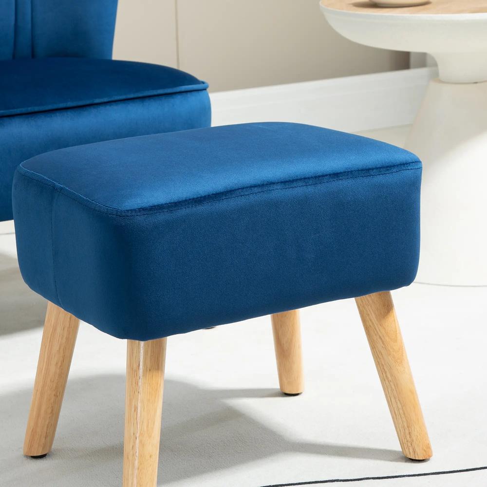 HOMCOM Velvet Accent Chair Occasional Tub Seat Padding Curved Back w/ Ottoman Wood Frame Legs Home Furniture, Dark Blue Additional View 7