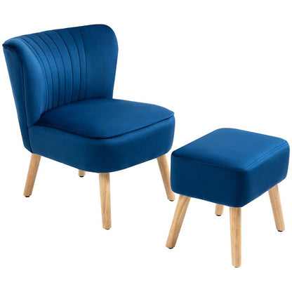 HOMCOM Velvet Accent Chair Occasional Tub Seat Padding Curved Back w/ Ottoman Wood Frame Legs Home Furniture, Dark Blue Additional View 10