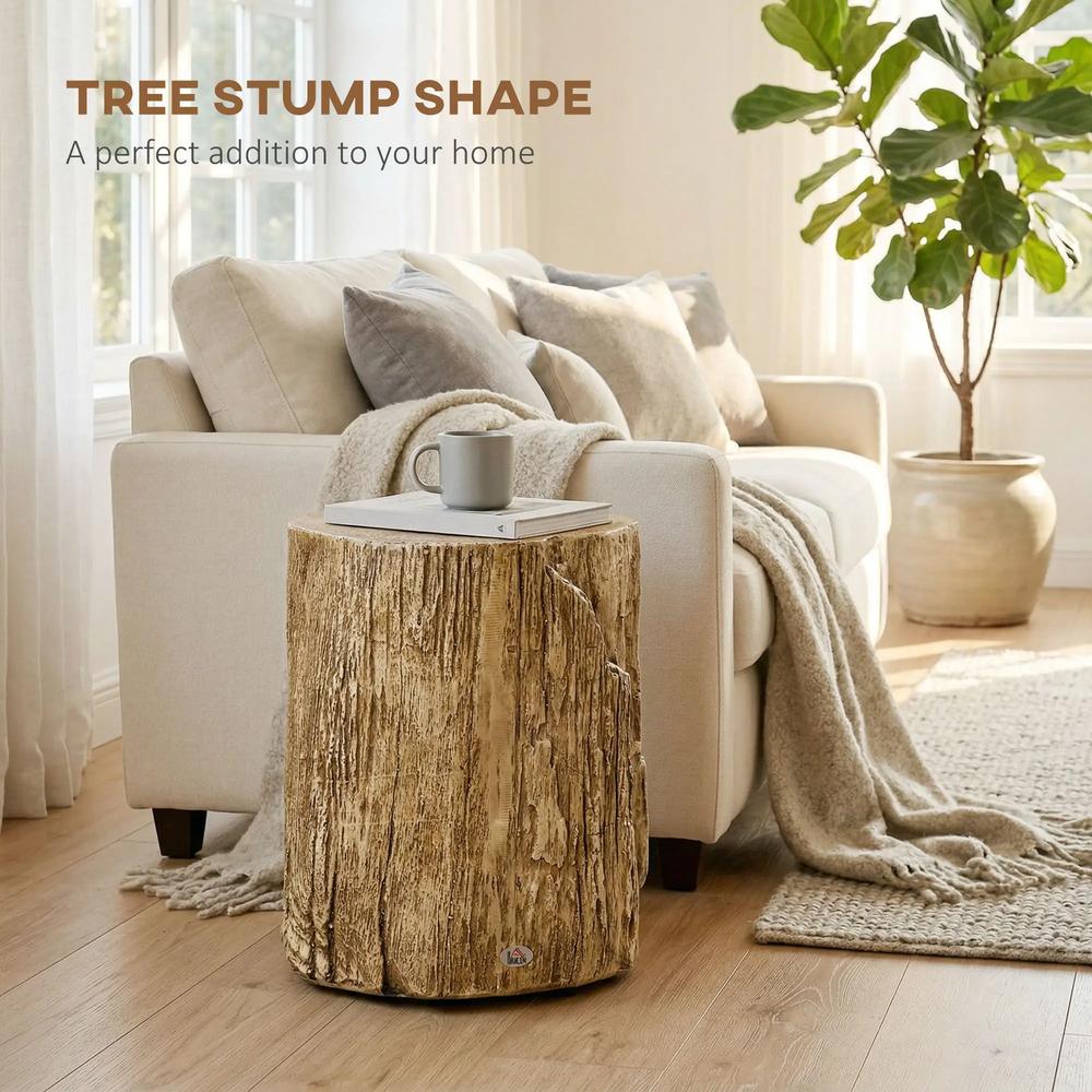 HOMCOM Tree Stump End Table, Round Concrete Side Table for Indoor and Outdoor Use, Natural Wood Effect Additional View 4