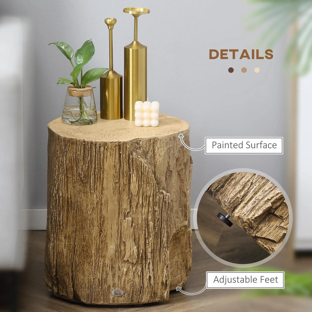 HOMCOM Tree Stump End Table, Round Concrete Side Table for Indoor and Outdoor Use, Natural Wood Effect Additional View 6