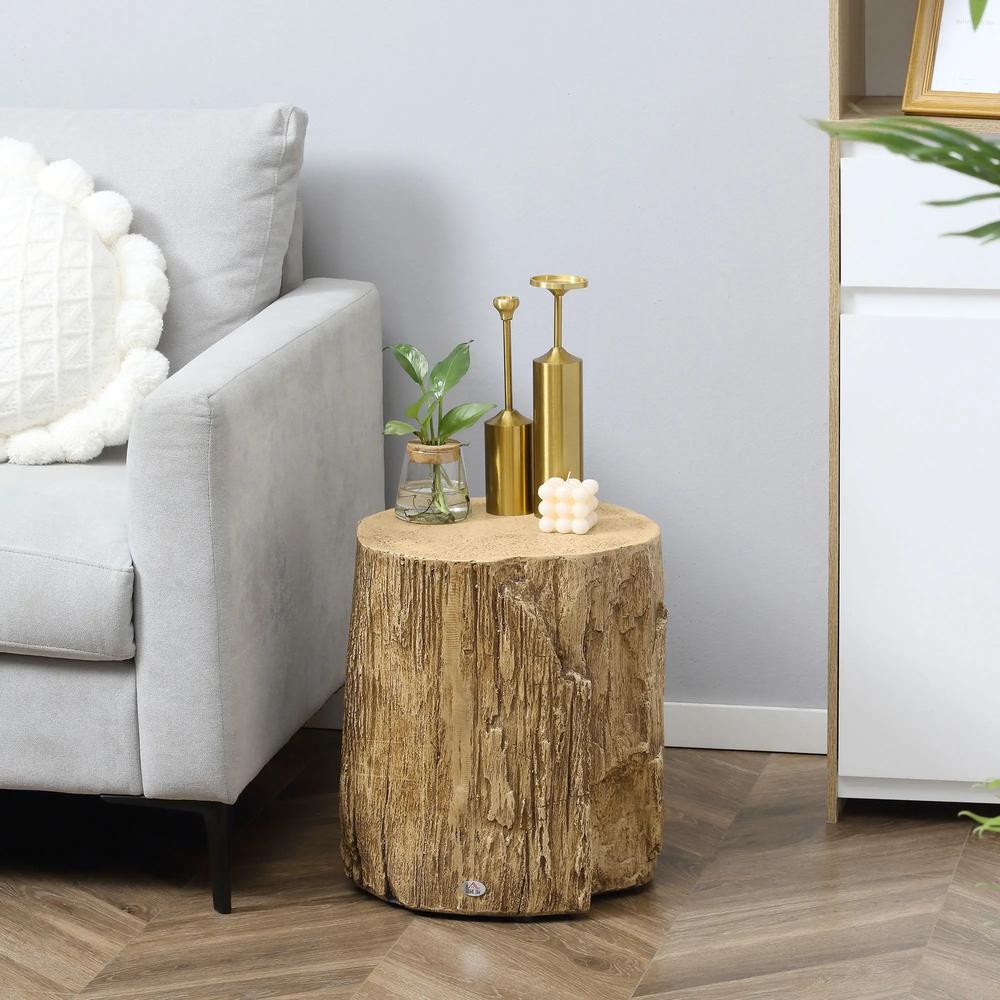 HOMCOM Tree Stump End Table, Round Concrete Side Table for Indoor and Outdoor Use, Natural Wood Effect Additional View 7