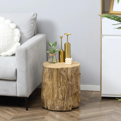HOMCOM Tree Stump End Table, Round Concrete Side Table for Indoor and Outdoor Use, Natural Wood Effect Additional View 7