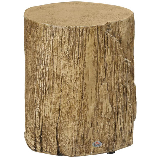 HOMCOM Tree Stump End Table, Round Concrete Side Table for Indoor and Outdoor Use, Natural Wood Effect